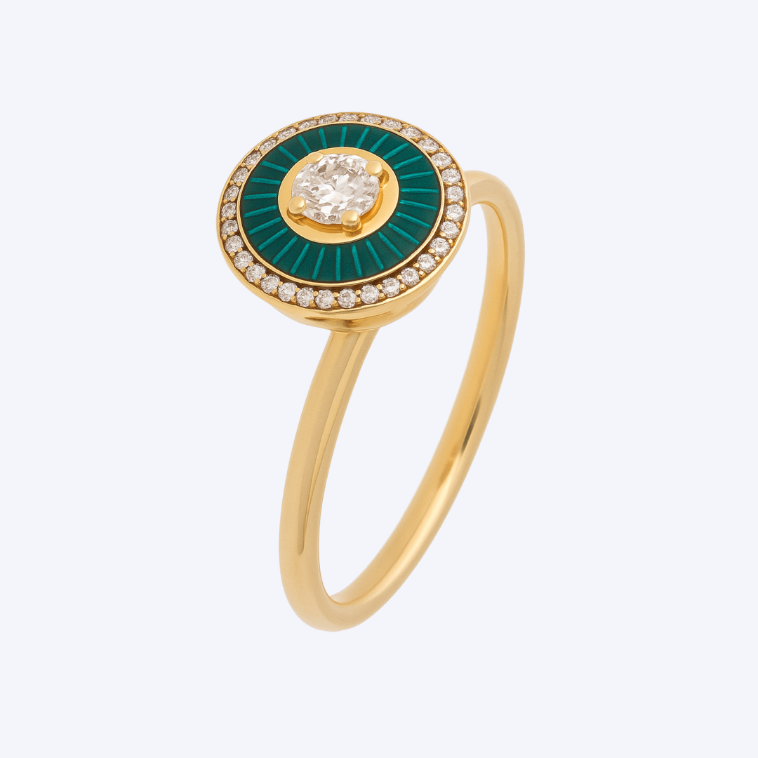 Mina Collection Enamel Set with Diamond Halo Ring