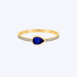 Stanton Color 14K Yellow Gold Bezel Set 0.43ctw Pear Cut Sapphire & 0.11ctw Diamond Ring -  6.5