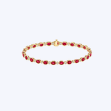Stanton Color 14K Yellow Gold Alternating Bezel 6.00ctw Oval Cut Ruby & 0.20ctw Round Brilliant Diamond Tennis Bracelet - 7"
