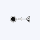 Luvente 14K White Gold 1.18ctw Black Onyx Studs with 0.11ctw Diamond Halo Studs