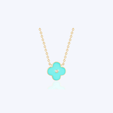 Luvente 14K Yellow Gold Turquoise Enamel Clover 0.01ctw Diamond Pendant Necklace - 18"