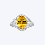 J. B. Star Platinum 3.48ctw Oval Yellow Sapphire & 1.92ctw Half Moon Diamond Halo Ring