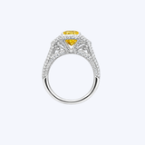 J. B. Star Platinum 3.48ctw Oval Yellow Sapphire & 1.92ctw Half Moon Diamond Halo Ring