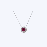 14K White Gold 0.21ctw Ruby with 0.08ctw Diamond Halo Pendant Necklace - 18" (TEN)