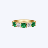 Alternating Round Diamond and Cushion Cut Emerald Anniversary Band