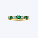 Alternating East-West Oval Cut Emerald and Round Diamond Anniversary Band