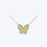 14K Yellow Gold with Blue Enamel and 0.24ctw Diamond Pave Buttefly Pendant Necklace - 14-18" (TEN)