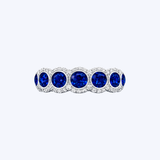 J. B. Star Platinum Alternating Bezel 1.11ctw Blue Sapphire and 0.20ctw Diamond Halo Anniversary Band