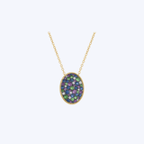 14K Yellow Gold Multi-Gemstone Oval Pendant Necklace - 18"/DIA0.12ctw/SAP-PTOUR-PER1.36ctw (TEN)
