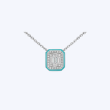 14K White Gold Blue Enamel and 0.29ctw Diamond Pendant Necklace - 14-18" (TEN)