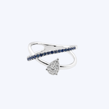 14K White Gold 0.30ctw Sapphire Crisscross 0.15ctw Diamond Ring - 6.5 (TEN)