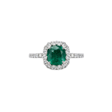 J. B. Star 18K Platinum 0.80ctw Cushion Cut Emerald & 0.24ctw Diamond Halo Ring