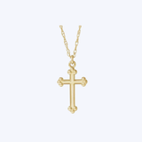 14K Yellow Gold Beaded Cross Pendant Necklace - 18" (STU)