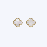 18K Yellow Gold 9mm Petite Mother of Pearl Clover Stud Earrings (BCO)