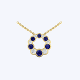 VLORA 14K Yellow Gold 0.28ctw Diamond and 0.59ctw Sapphire Circle Bezel Pendant Necklace - 16-18"
