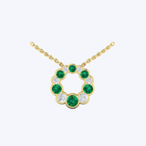 VLORA 14K Yellow Gold 0.27ctw Diamond and 0.43ctw Emerald Circle Bezel Pendant Necklace - 16-18"