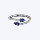 VLORA 14K White Gold 0.23ctw Diamond and 0.42ctw Pear Blue Sapphire Wrap Ring - 6.5