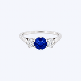 18K White Gold Vintage Three-Stone Sapphire Engagement Ring - 6/SAP-1.15/DIA-0.42 (EST)