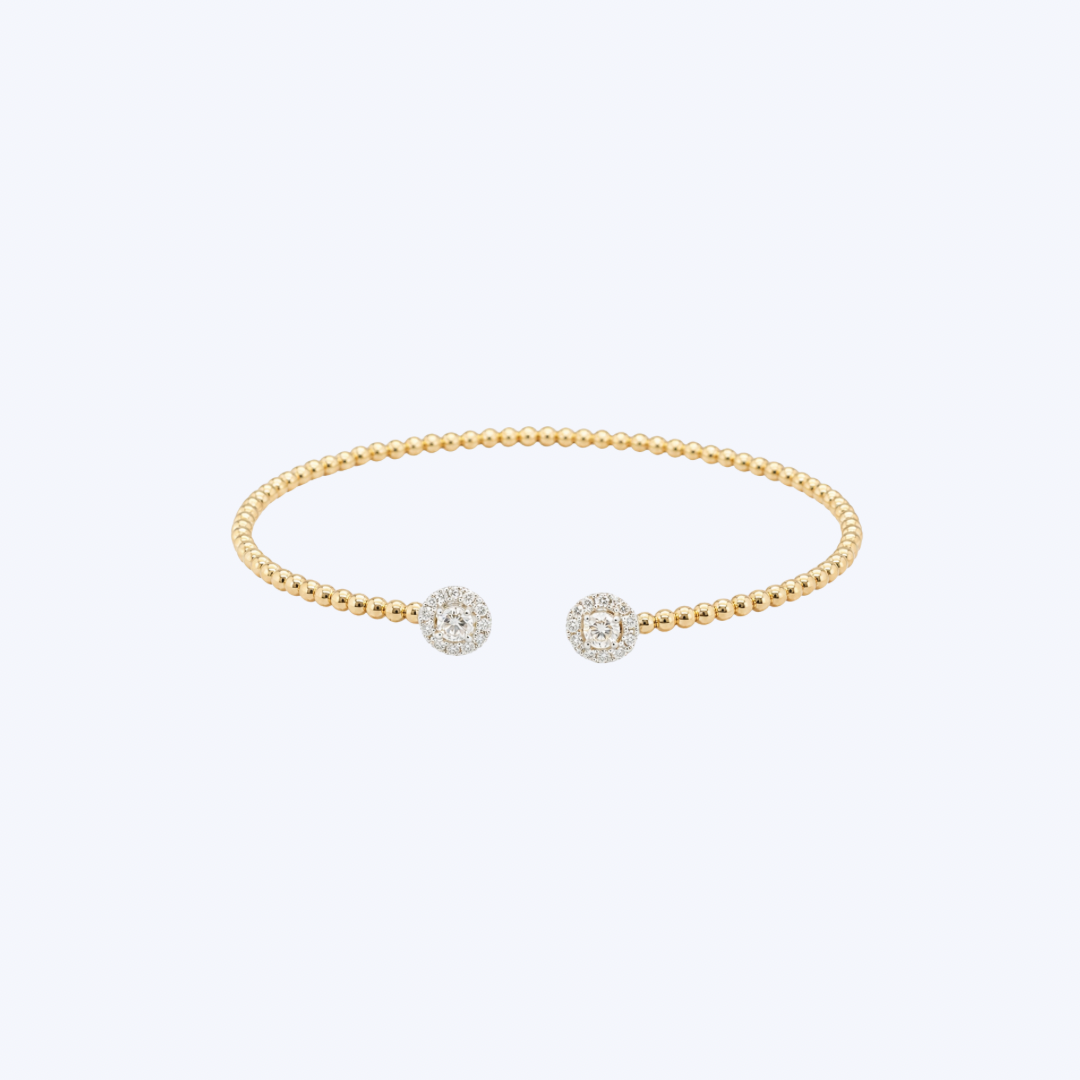 14K Yellow/White Gold Beaded Open Diamond Bangle - 7" (HM)