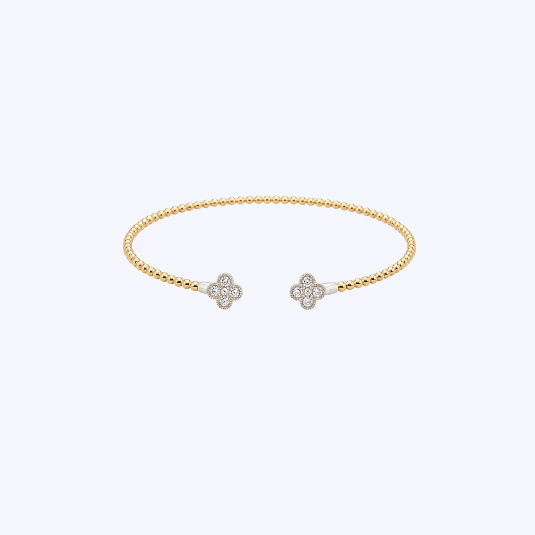 14K Yellow/White Gold Beaded Open Diamond Bangle - 7" (HM)