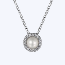 Load image into Gallery viewer, Pearl and Diamond Halo Pendant Necklace
