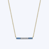 Diamond Bar Necklace with Blue Enamel