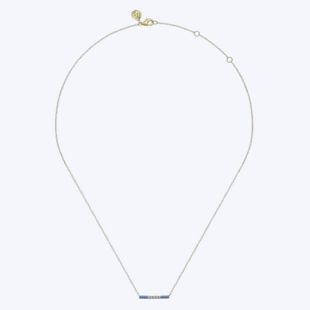 Diamond Bar Necklace with Blue Enamel