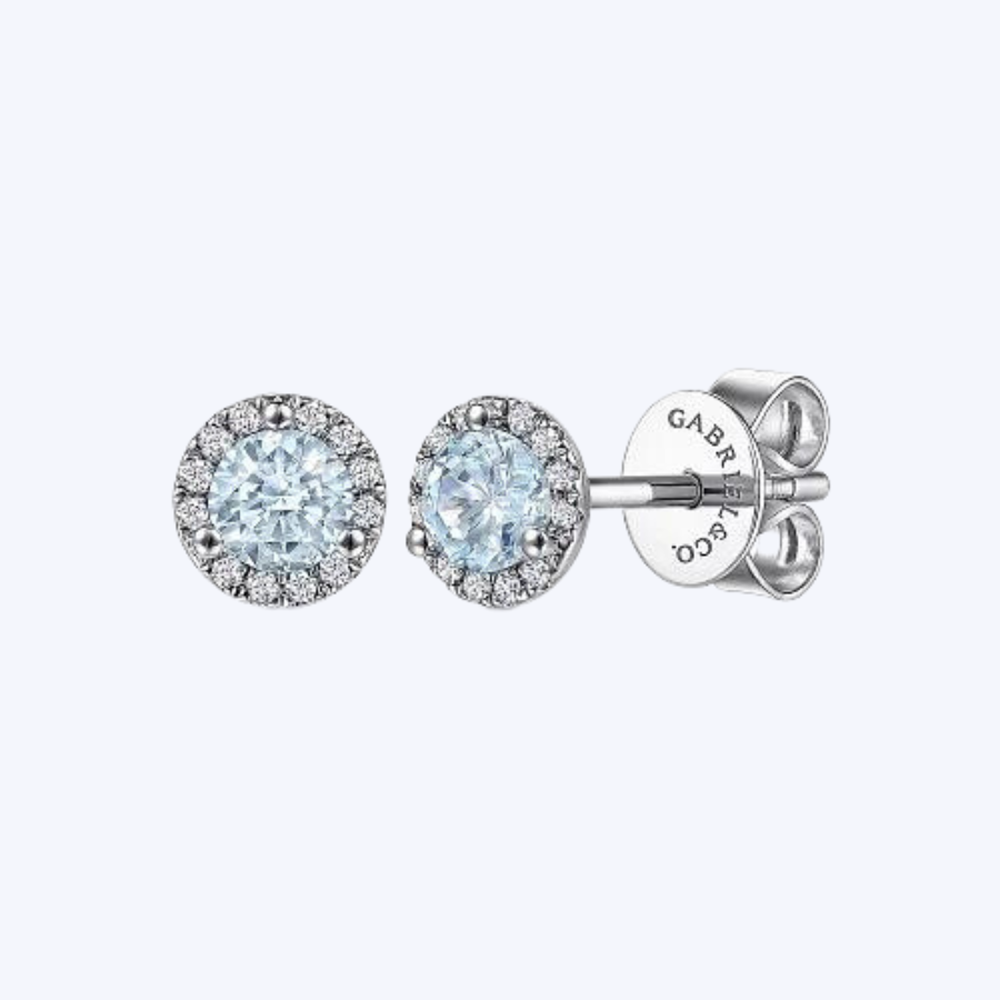Halo Aquamarine & Diamond Stud Earrings