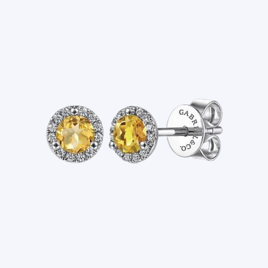 Citrine & Diamond Halo Stud Earrings