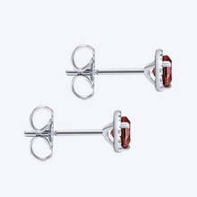 Load image into Gallery viewer, Garnet &amp; Diamond Halo Stud Earrings
