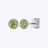 Peridot & Diamond Halo Stud Earrings