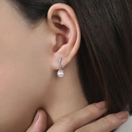 Vintage Inspired Diamond & Pearl Drop Earrings