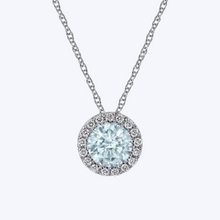 Load image into Gallery viewer, Lusso Color Aquamarine &amp; Diamond Halo Pendant Necklace
