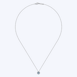 Swiss Blue Topaz and Diamond Halo Pendant Necklace