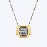 Geometric Baguette & Round Diamond Pendant Necklace
