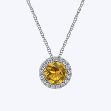 Load image into Gallery viewer, Citrine and Diamond Halo Pendant Necklace
