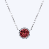 Garnet and Diamond Halo Pendant Necklace