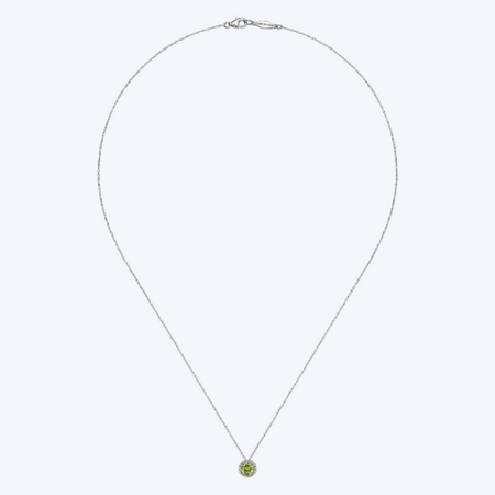 Gaby White Gold Peridot and Diamond Halo Pendant Necklace