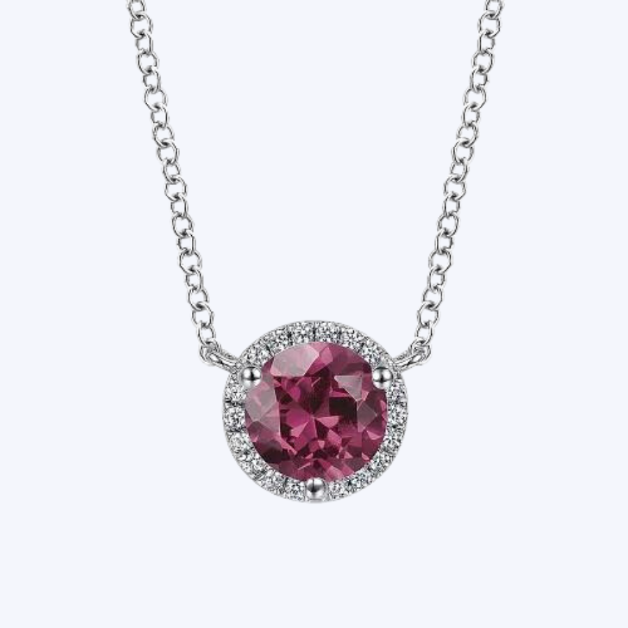 Gaby Pink Tourmaline and Diamond Halo Pendant Necklace