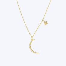 Load image into Gallery viewer, Diamond Moon with Star Dangle Necklace
