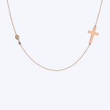 Rose Gold Cross Necklace with Opal & Blue Sapphire Accent