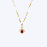 Petite Ruby and Diamond Halo Pendant Necklace