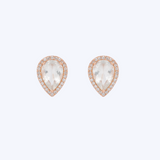 Rose Quartz Stud with Diamond Halo Earrings