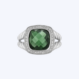 Cushion-Cut Green Tourmaline and Diamond Pave Ring