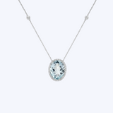 Oval Aquamarine and Diamond Halo Station Pendant Necklace