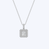 Princess Cut Halo Diamond Pendant Necklace