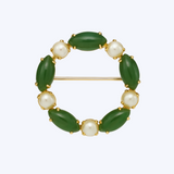 Vintage Jade and Pearl Wreath Brooch