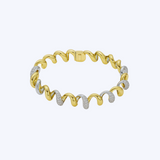 Pave Diamond & High Polish Gold Wave Link Bracelet