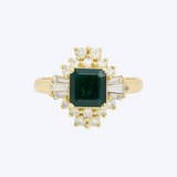 Square Emerald Ring with Diamond Cluster Accent