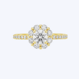 Brilliant-Cut Diamond Flower Halo Ring with Pave Band
